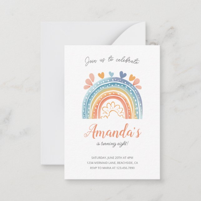 Convite de aniversário do Pastel Rainbow Girl (Frente)