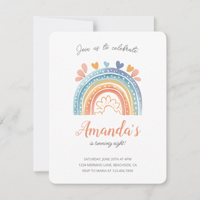 Convite de aniversário do Pastel Rainbow Girl (Frente)