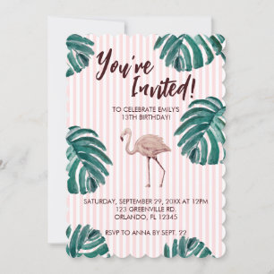 Convite de Aniversário do Pastel Rosa Flamingo