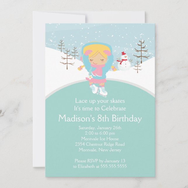 Convite de aniversário do patinagem no gelo da (Frente)