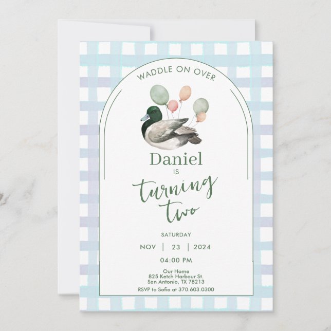 Convite de Aniversário do Pato Sortudo para Qualqu (Frente)