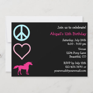 Convite de Aniversário do Peace Love Unicorns Girl