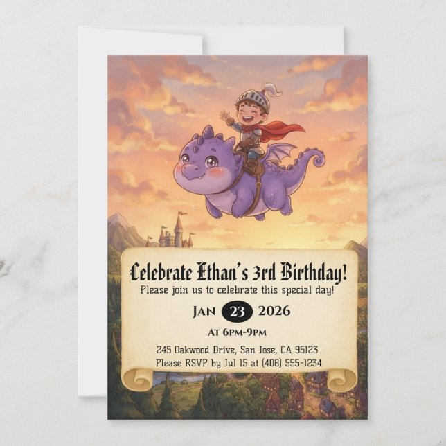 Convite de Aniversário do Pequeno Cavaleiro Montan (Frente)
