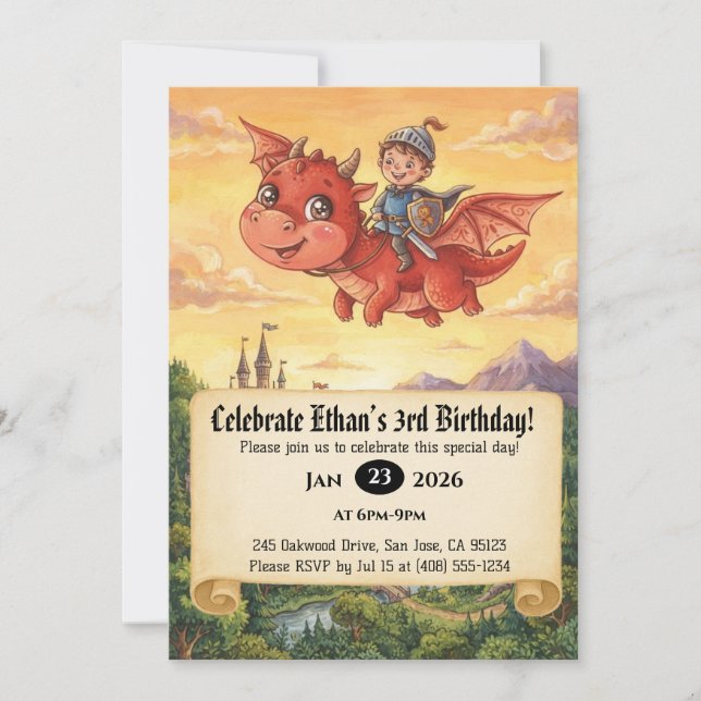 Convite de Aniversário do Pequeno Cavaleiro Montan (Frente)