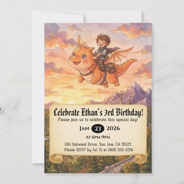 Convite de Aniversário do Pequeno Cavaleiro Montan (Frente)