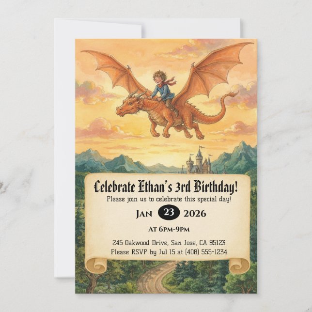 Convite de Aniversário do Pequeno Cavaleiro Montan (Frente)