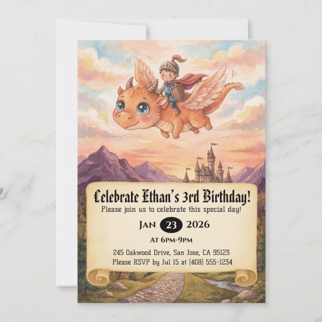 Convite de Aniversário do Pequeno Cavaleiro Montan (Frente)