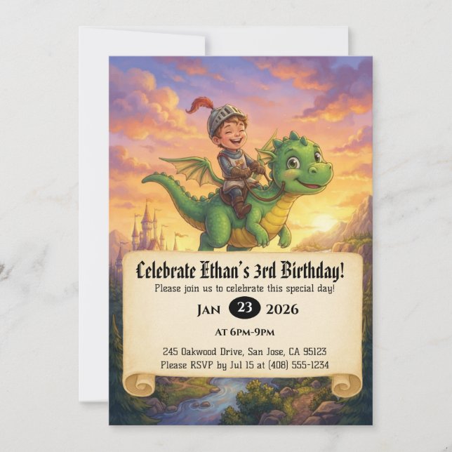 Convite de Aniversário do Pequeno Cavaleiro Montan (Frente)