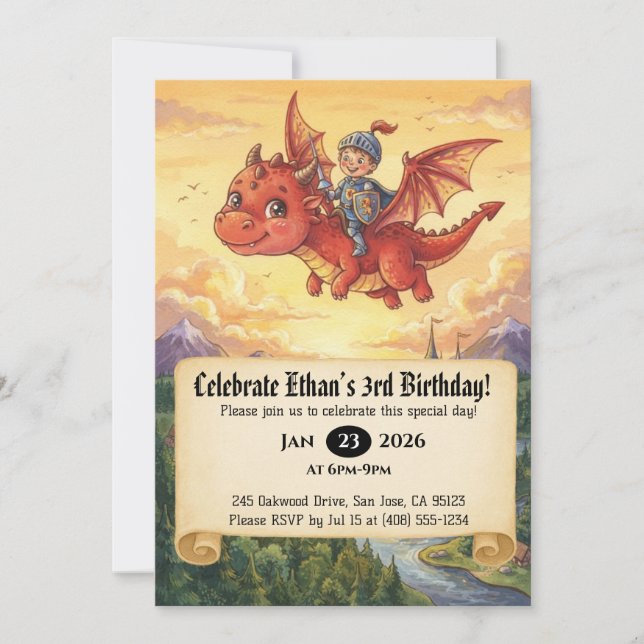 Convite de Aniversário do Pequeno Cavaleiro Montan (Frente)