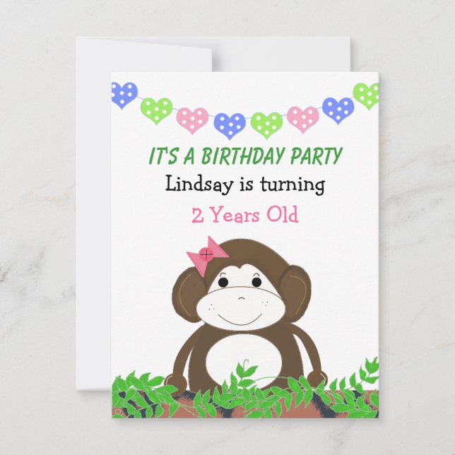 Convite de Aniversário do Pequeno Macaco (Frente)