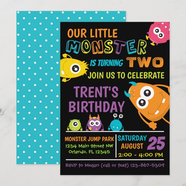 Convite de Aniversário do Pequeno Monstro (Frente/Verso)
