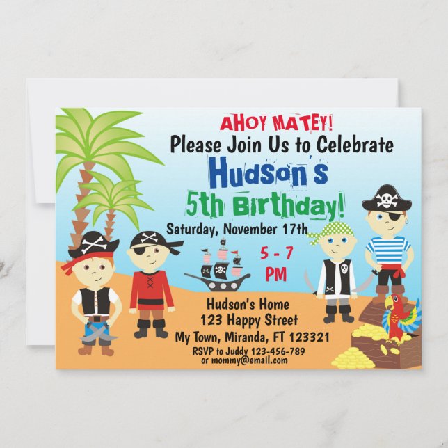 Convite de aniversário do Pequeno Pirata Menino (Frente)