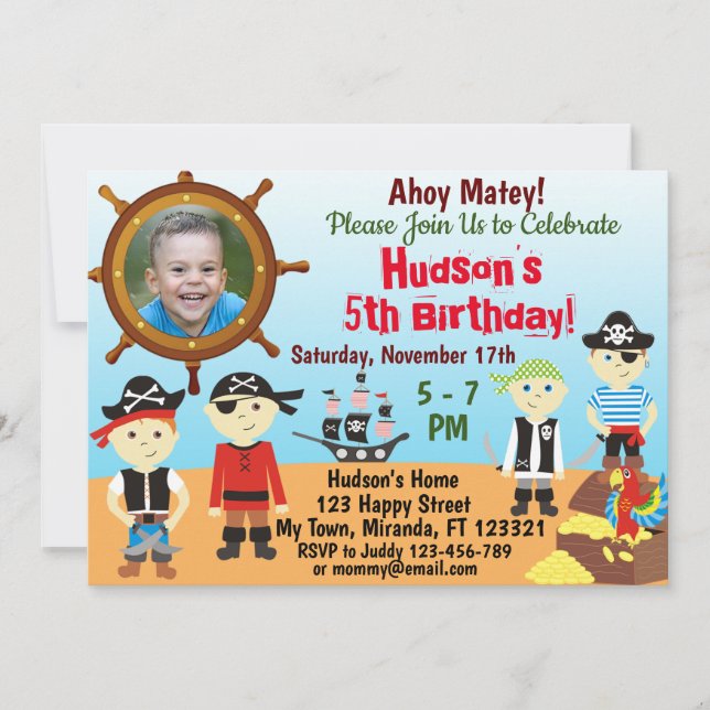 Convite de aniversário do Pequeno Pirata Menino (Frente)