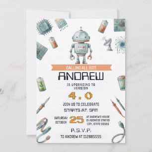 Convite de Aniversário do Pequeno Robô Pessoal
