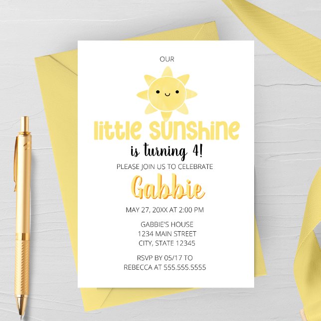 Convite de Aniversário do Pequeno Solzinho (Little Sunshine Birthday Invitation | Cute Sun Kids Birthday Party Invite | Yellow Sunshine Theme)