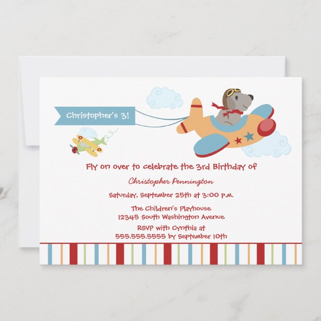 convite de aniversário do piloto de aviões (Frente)
