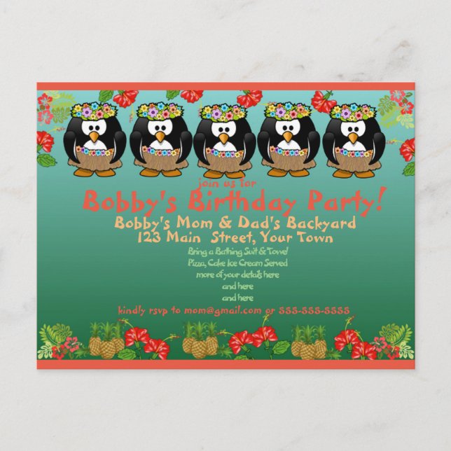 Convite de Aniversário do Pinguim (Frente)