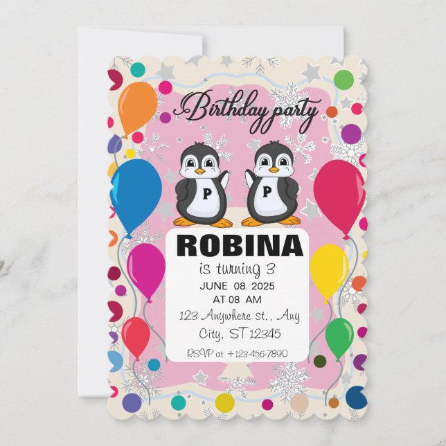 Convite de Aniversário do Pinguim | Boys & Girls W (Frente)