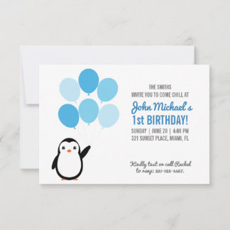 Convite de Aniversário do Pinguim do Balão Azul pa