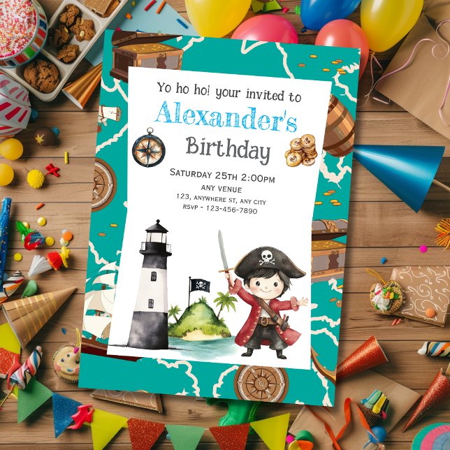 Convite de Aniversário do Pirata Azul Bonitinho pa (Criador carregado)