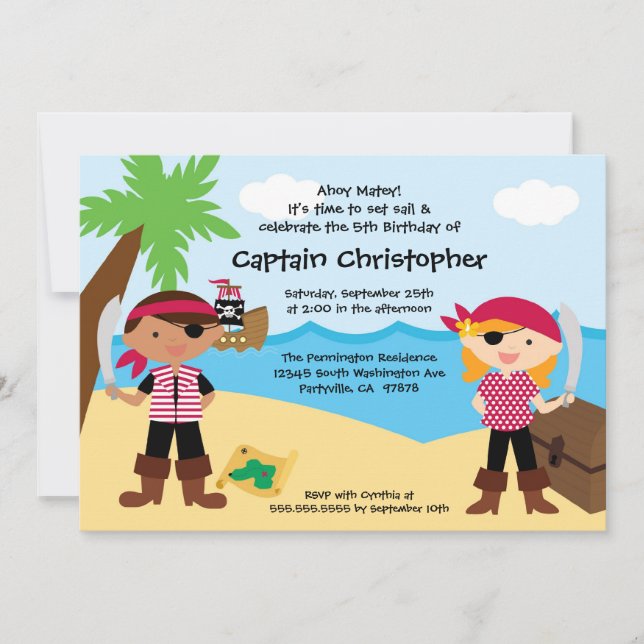 Convite de aniversário do pirata da arca do (Frente)