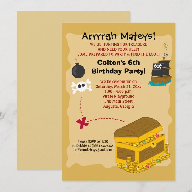 Convite de aniversário do Pirate Boy 5x7 (Frente/Verso)