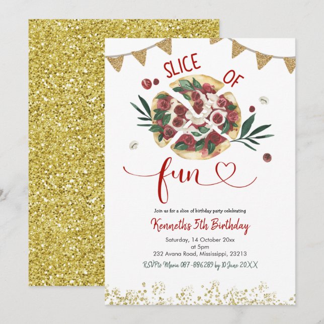 Convite de Aniversário do Pizza Party (Frente/Verso)