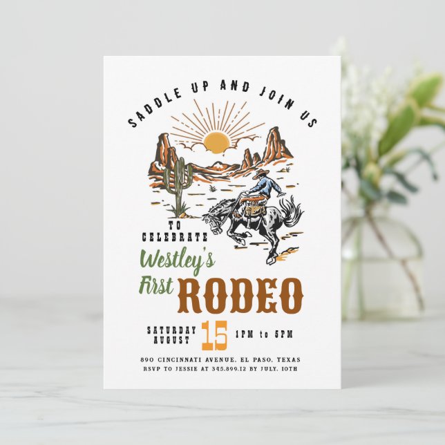 Convite de aniversário do Primeiro Rodeo Boy (Em pé/Frente)