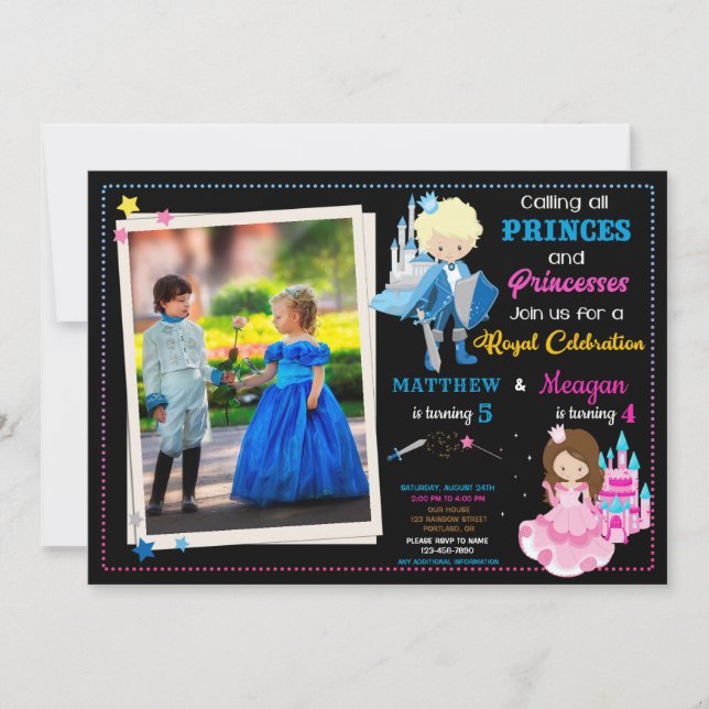 Convite de aniversário do Prince e da Princesa com (Frente)