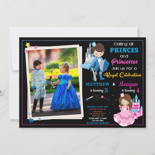 Convite de aniversário do Prince e da Princesa com (Frente)