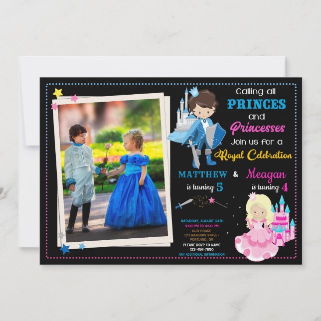 Convite de aniversário do Prince e da Princesa com (Frente)