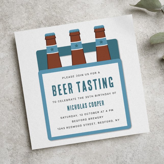 Convite de aniversário do Provando de cerveja (beer tasting birthday party invitation template for men)
