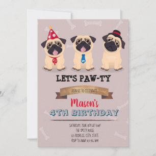 Convite de aniversário do Pug