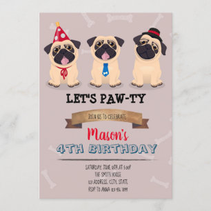 Convite de aniversário do Pug