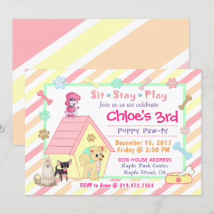 Convite de Aniversário do Puppy Party   12.7 x 17.