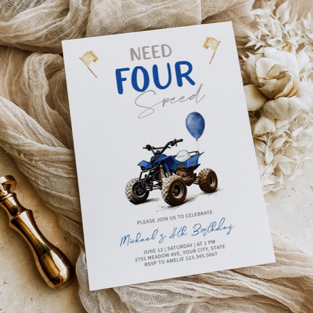 Convite de aniversário do Quad Bike Azul 4º (Criador carregado)