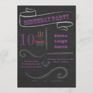 Convite de Aniversário do Quadro Roxo;dois dígitos