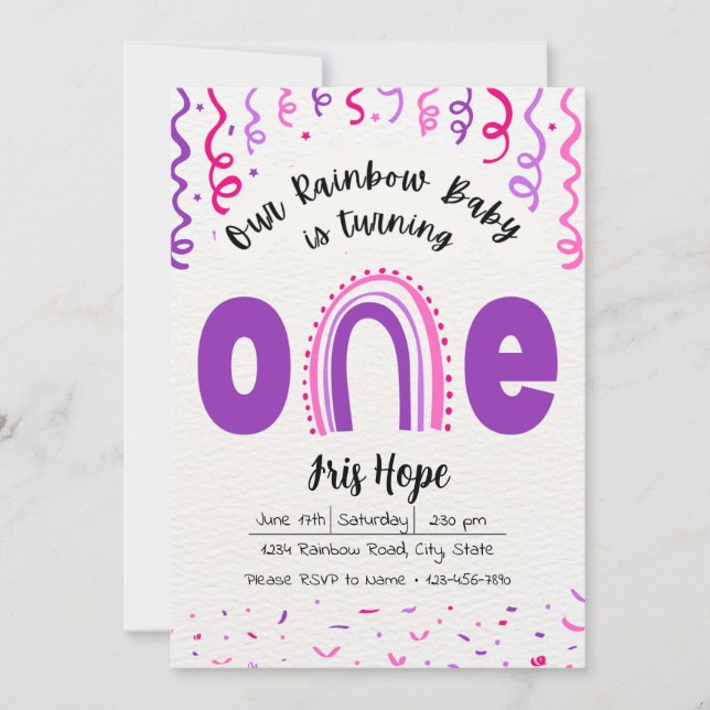 Convite de aniversário do Rainbow Baby (Frente)