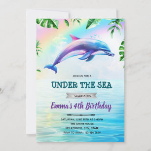 Convite de aniversário do Rainbow dolphin