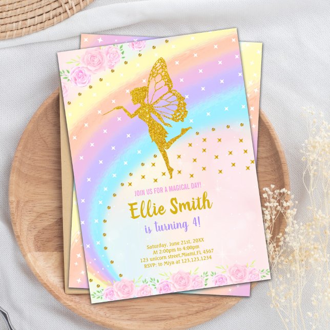 Convite de Aniversário do Rainbow Glitter Fairy (Rainbow Glitter Fairy Birthday Invitations)