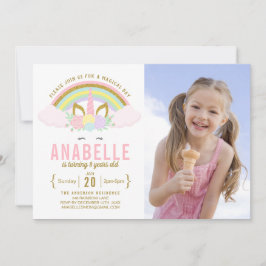 Convite de Aniversário do Rainbow Glitter Unicorn
