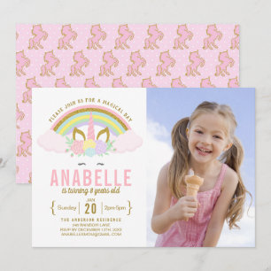 Convite de Aniversário do Rainbow Glitter Unicorn 