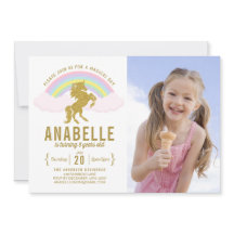 Convite de Aniversário do Rainbow Glitter Unicorn 