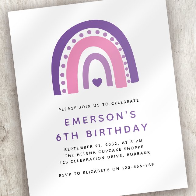 Convite de aniversário do Rainbow Kid do Orçamento (Criador carregado)