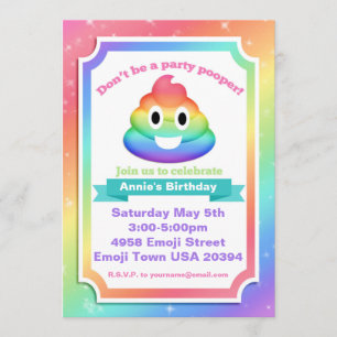 Convite de Aniversário do Rainbow Poop Emoji