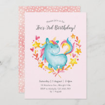 Convite de Aniversário do Rainbow Unicorn para cri