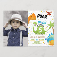 Convite de Aniversário do Raiz de Foto Dinossauro