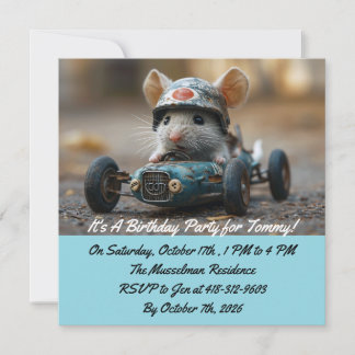 Convite de Aniversário do Rato de Carro de Corrida