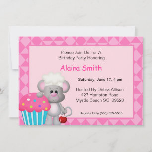 Convite de Aniversário do Rato de Cupcake Bonito