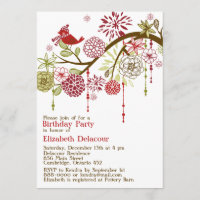 Convite de Aniversário do Red Bird Whimsical Winte